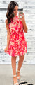 Peach, Pink & Red Floral Racerback Ruffle Dress