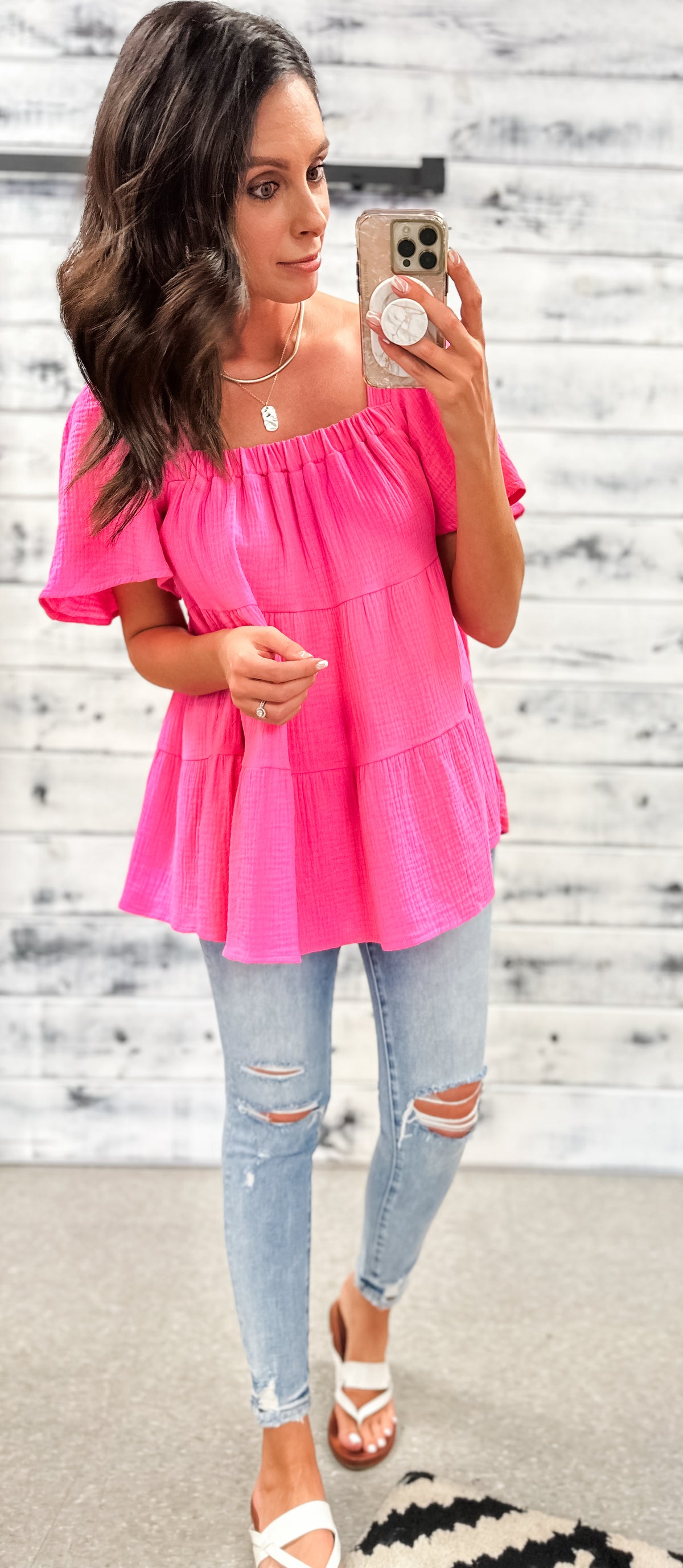 Pink Flutter Tiered Oversized Blouse