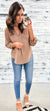Mocha Split Neck 3/4 Sleeve Blouse