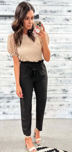 Outstanding Effort Black Paperbag Waist Trouser Pants