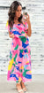 Pink Tropical Vibes Strapless Ruffle Maxi