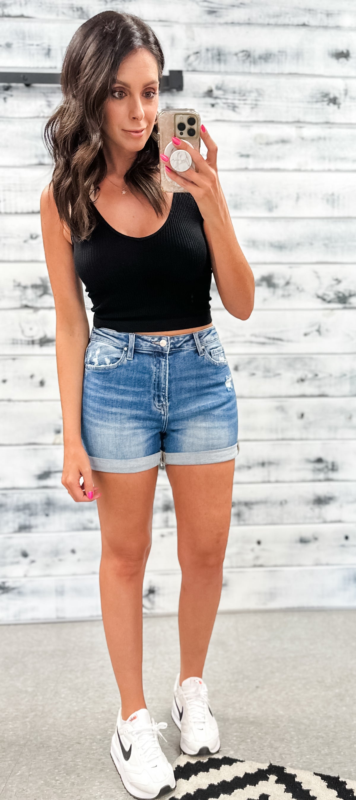Mica Medium Wash Cuffed Mom Shorts