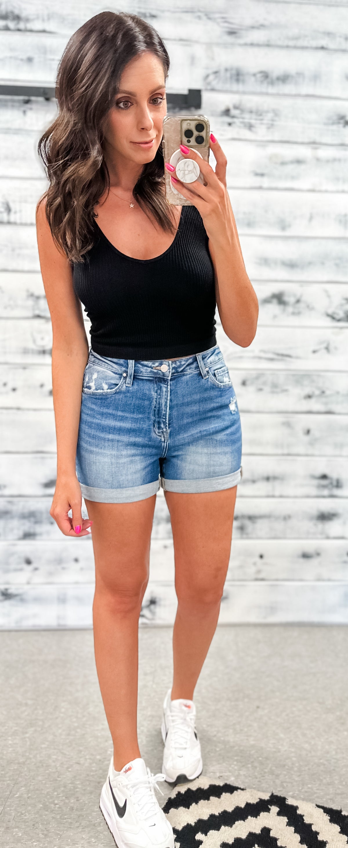 Mica Medium Wash Cuffed Mom Shorts