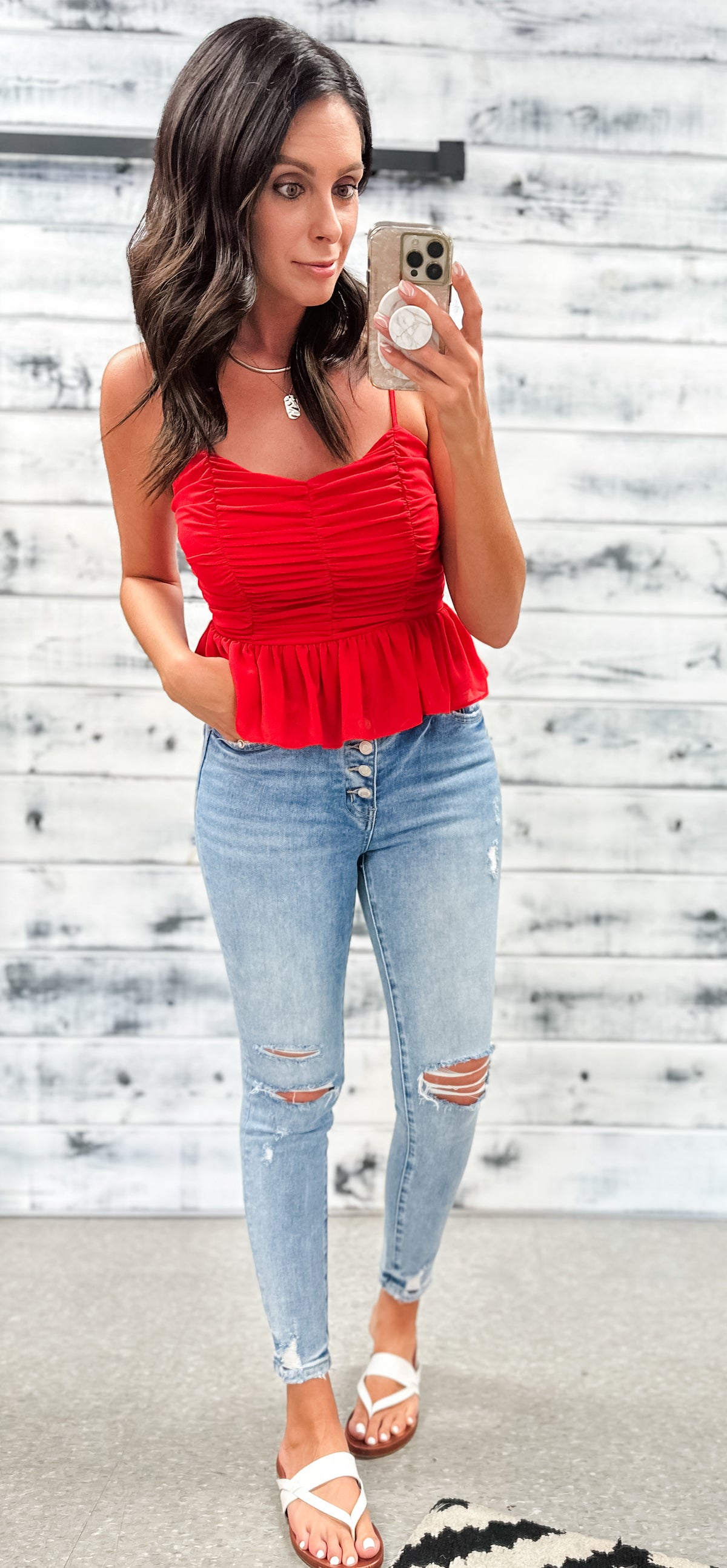 Tomato Red Ruched Crop Tank