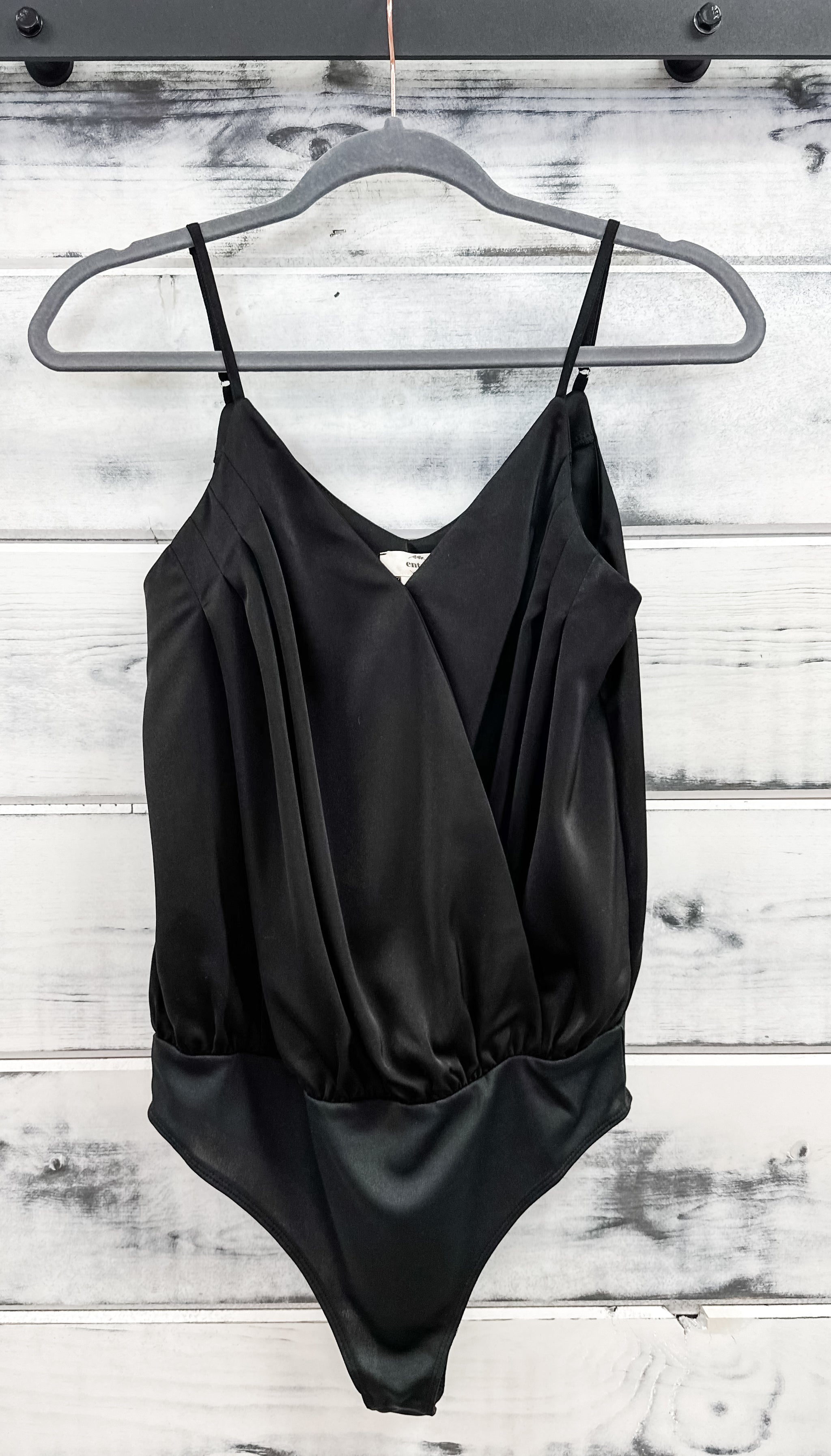 Black Satin Wrap Bodysuit - Grace and Garment Boutique