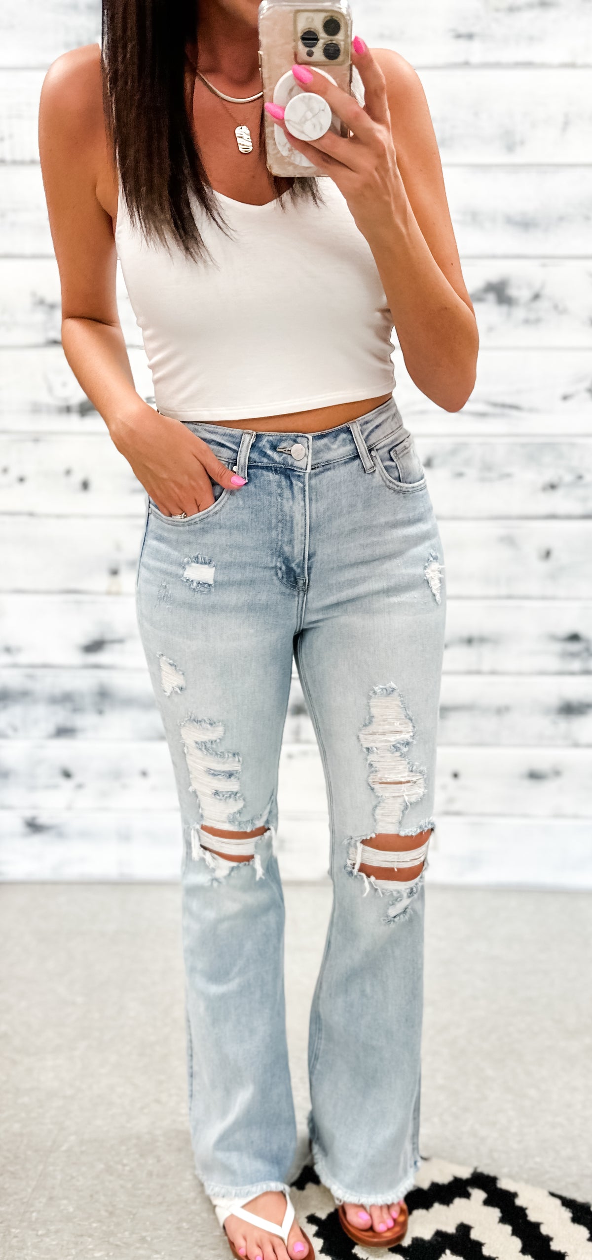 Risen Light Destroyed &amp; Frayed Flare Jean