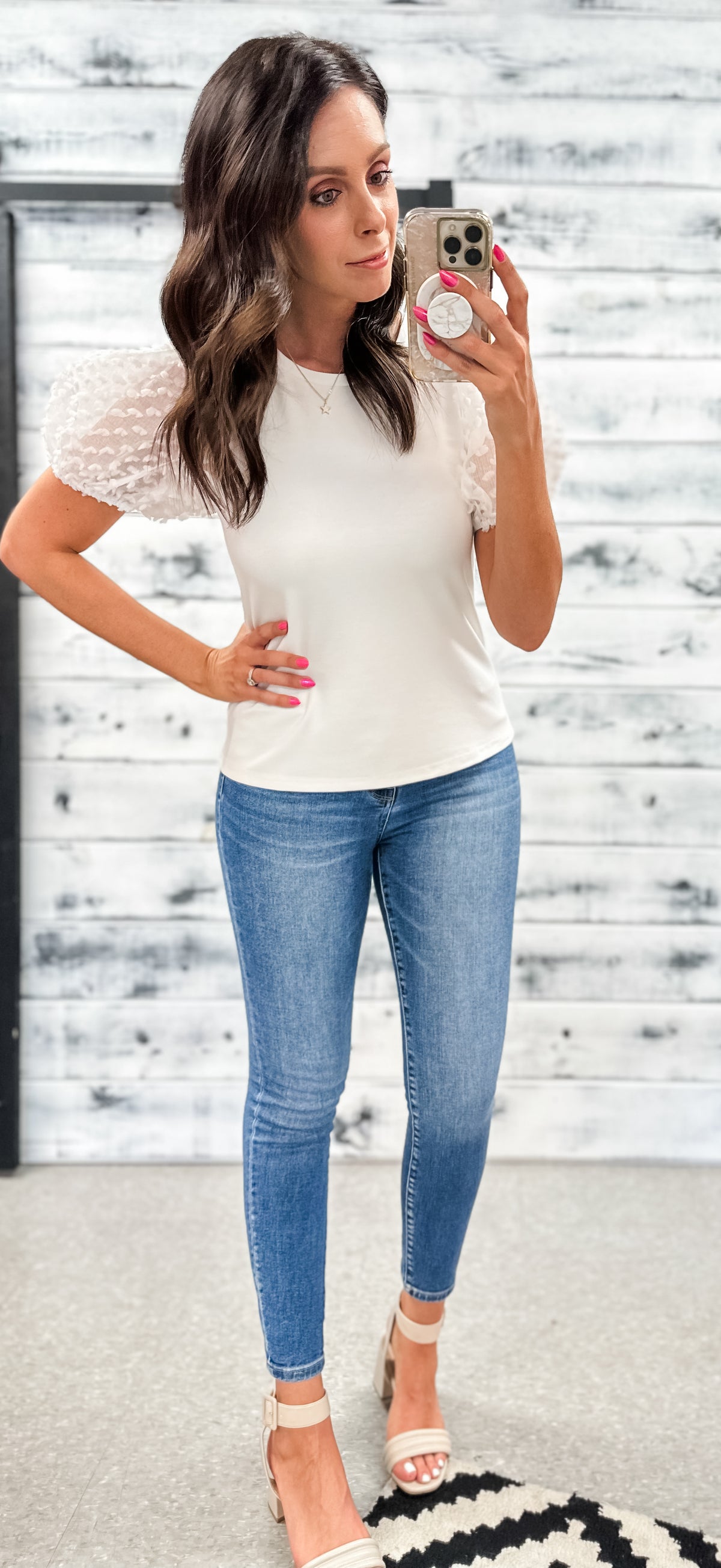 Ivory 3D Texture Poofy Sleeve Top