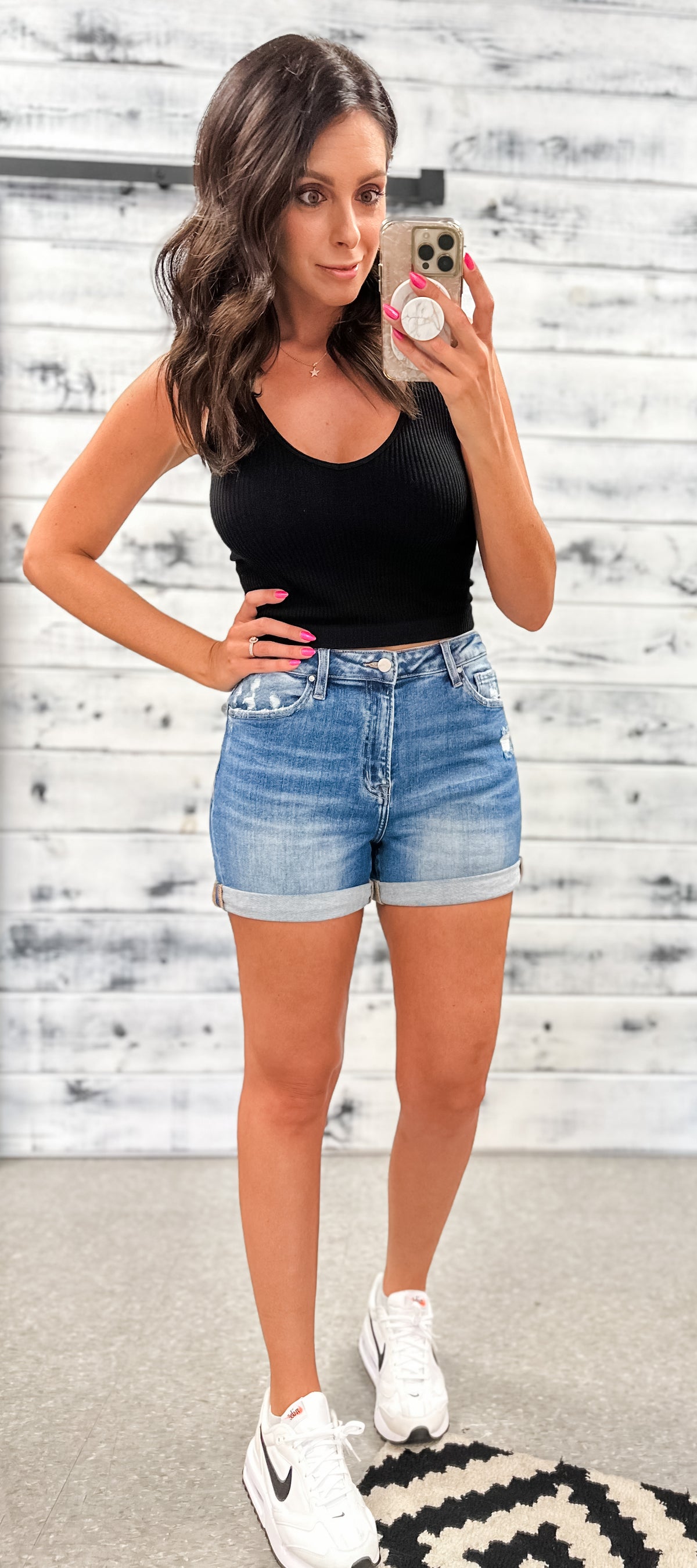 Mica Medium Wash Cuffed Mom Shorts
