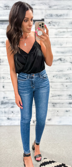 Black Ribbed Deep V Ring Bodysuit - Grace and Garment Boutique