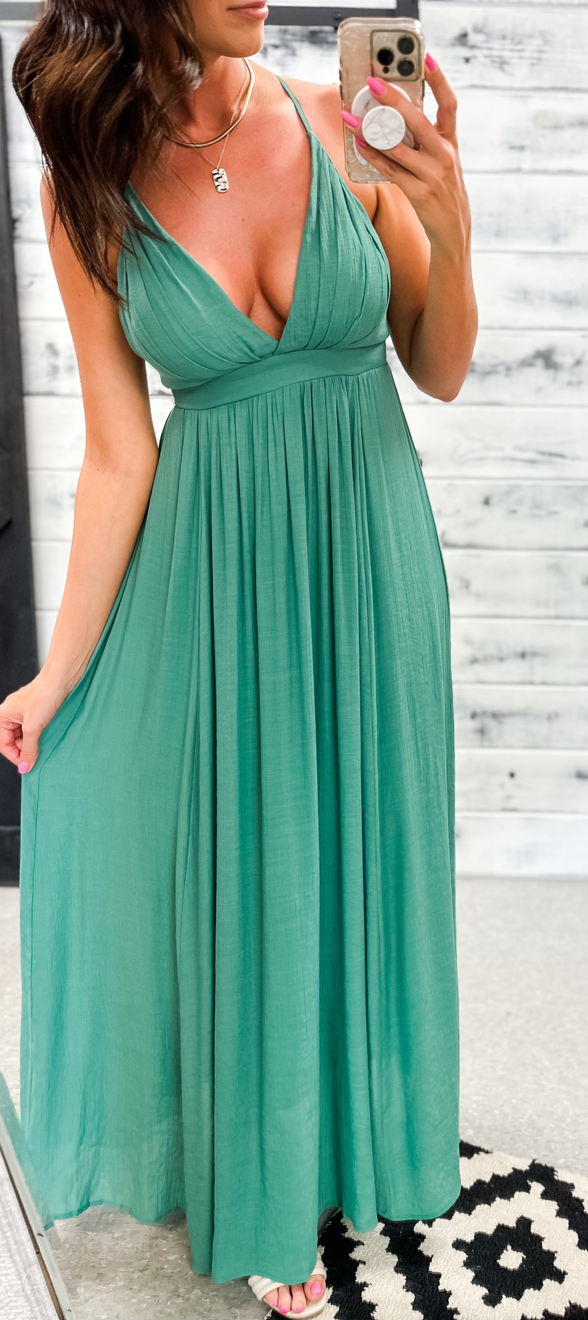 Pistachio Ruched Padded Plunge Maxi