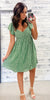 Muted Green Floral Ruched Sweetheart Dress