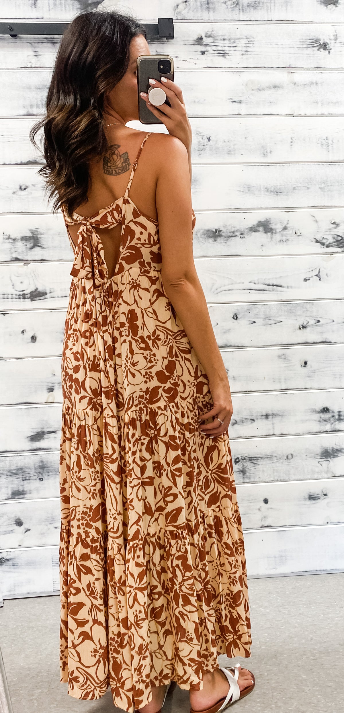 Taupe &amp; Mocha Floral Tiered Maxi