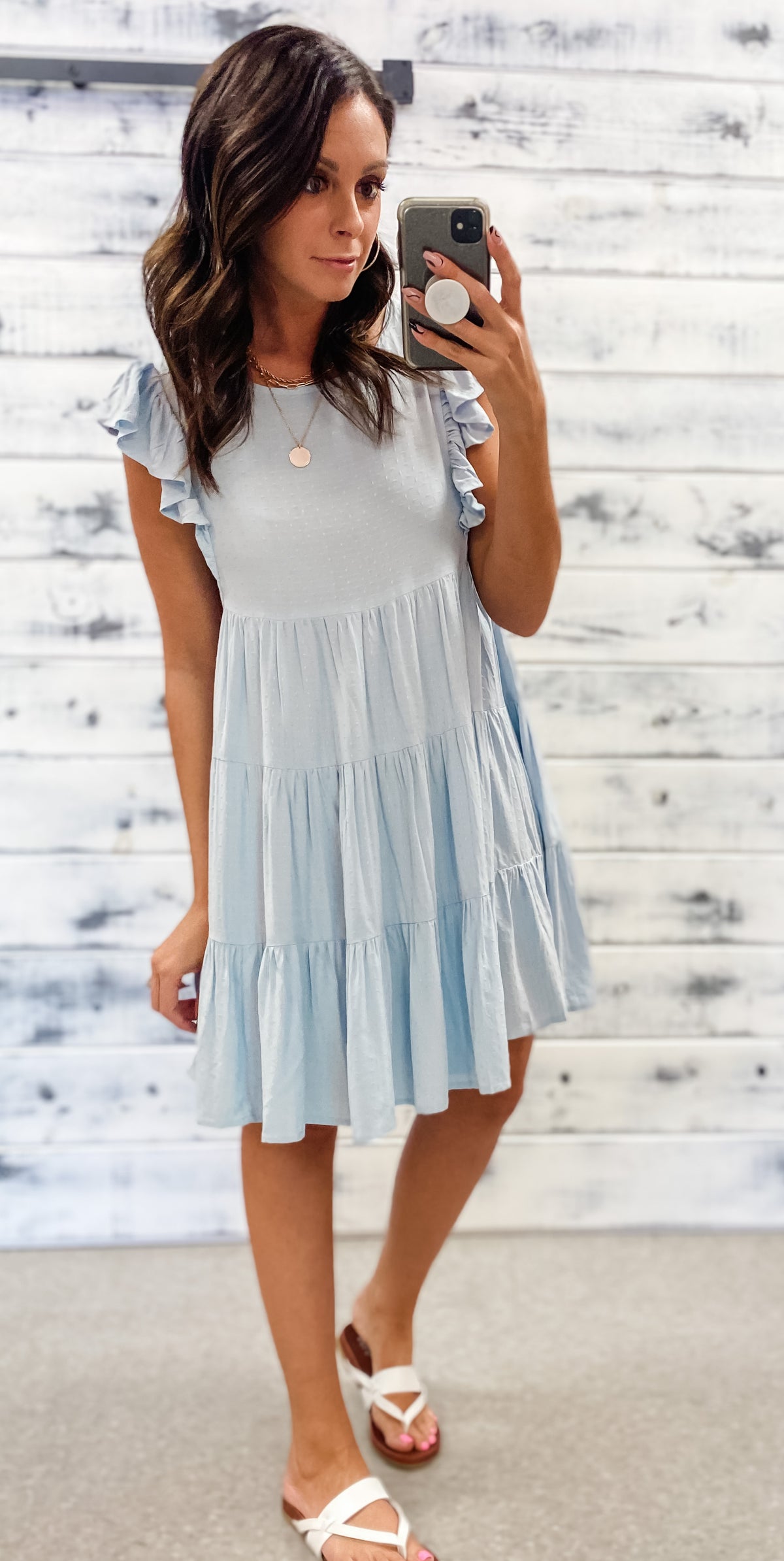 Baby Blue Dot Textured Babydoll Dress