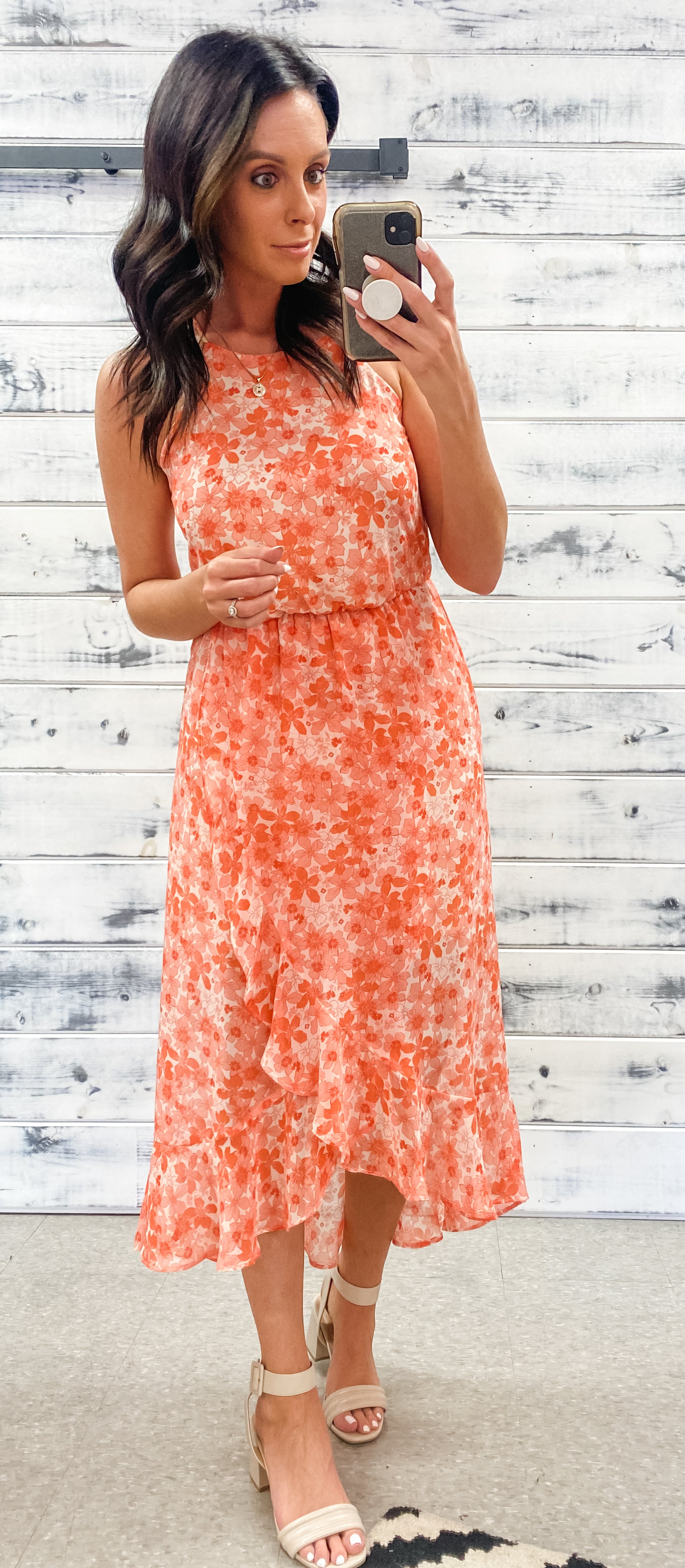 Floral coral outlet dress