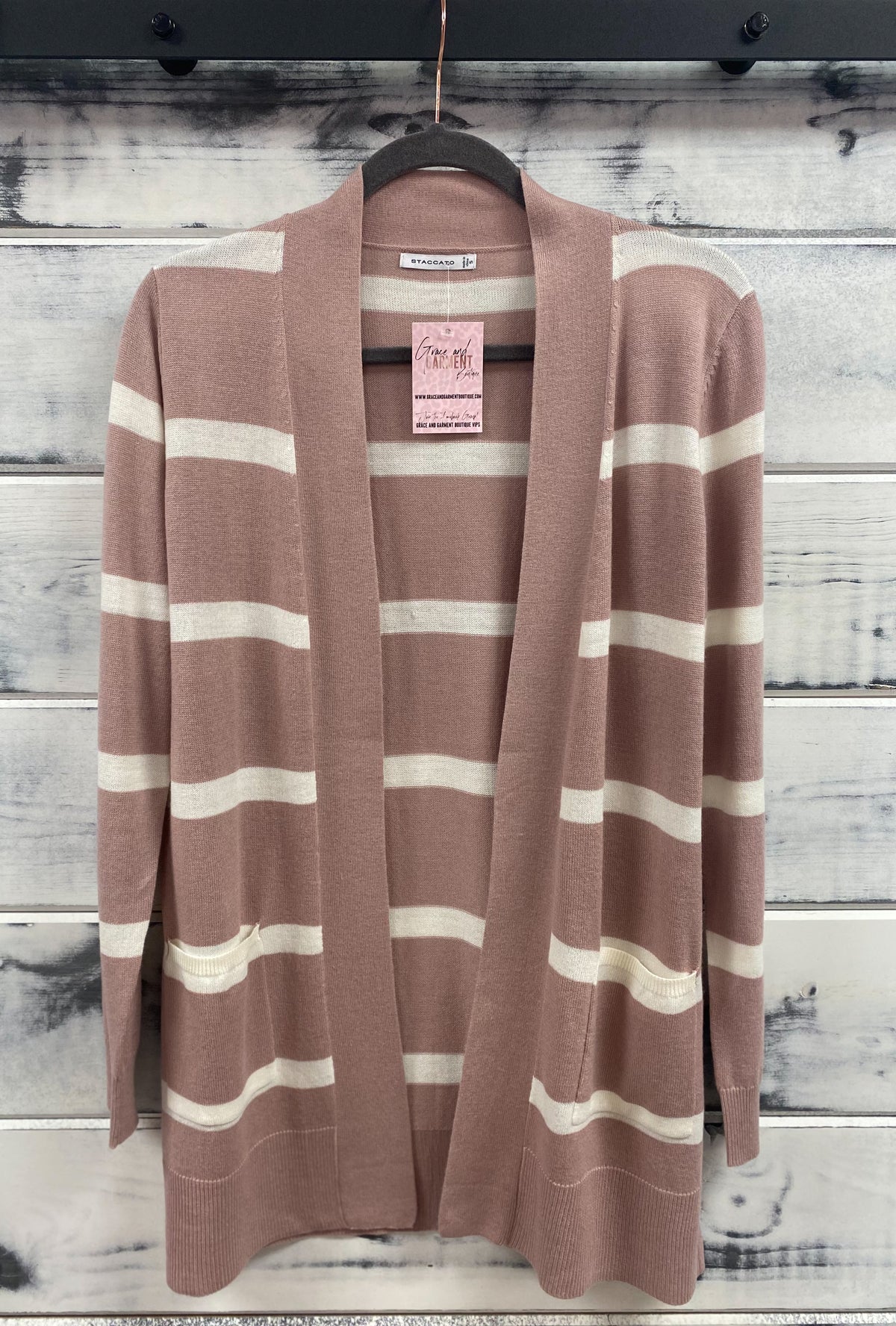 Mauve &amp; Ivory Striped Cardigan