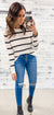 White & Black Striped Round Hem Sweater