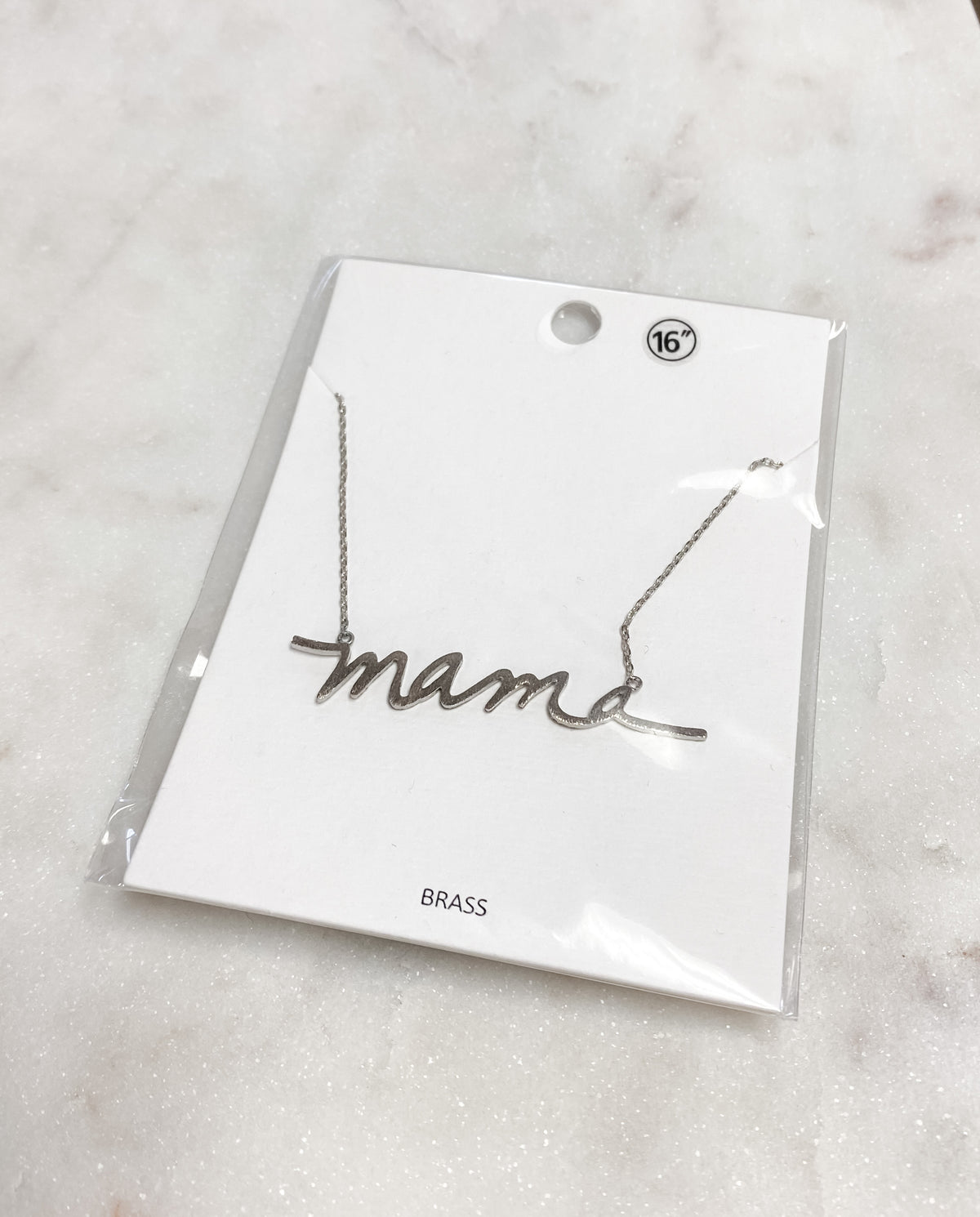 Silver Mama Script Necklace