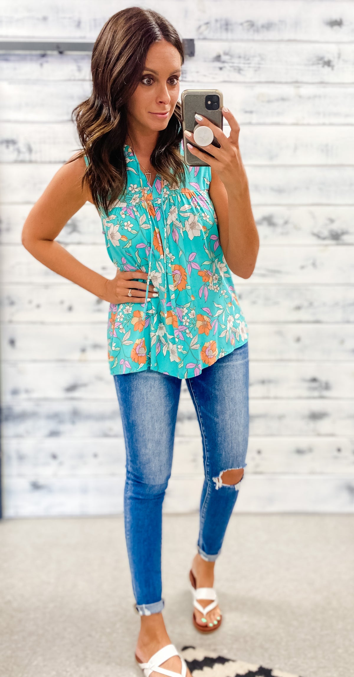 Turquoise Floral Babydoll Tank