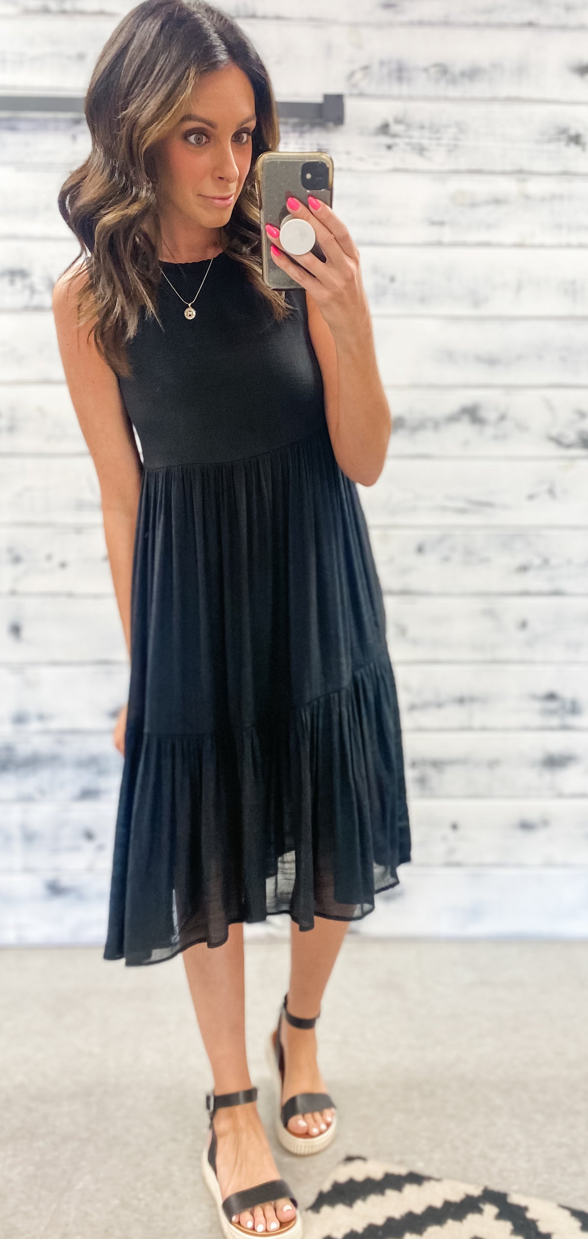 Black Ruffle Tiered Midi Dress