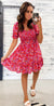 Fuchsia & Red Floral Smocked Poofy Sleeve Dress