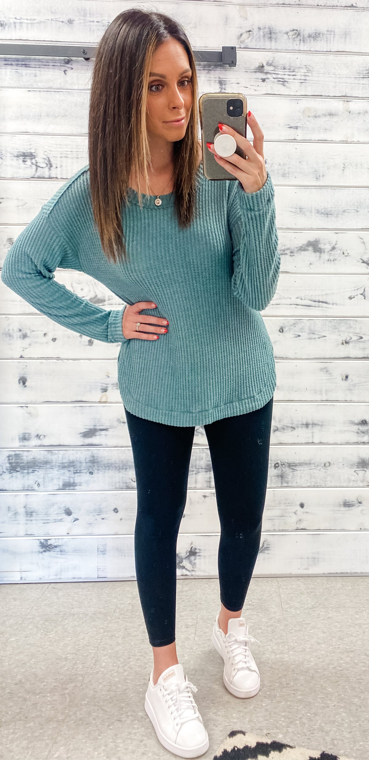 Muted Teal Soft Waffle Knit Top
