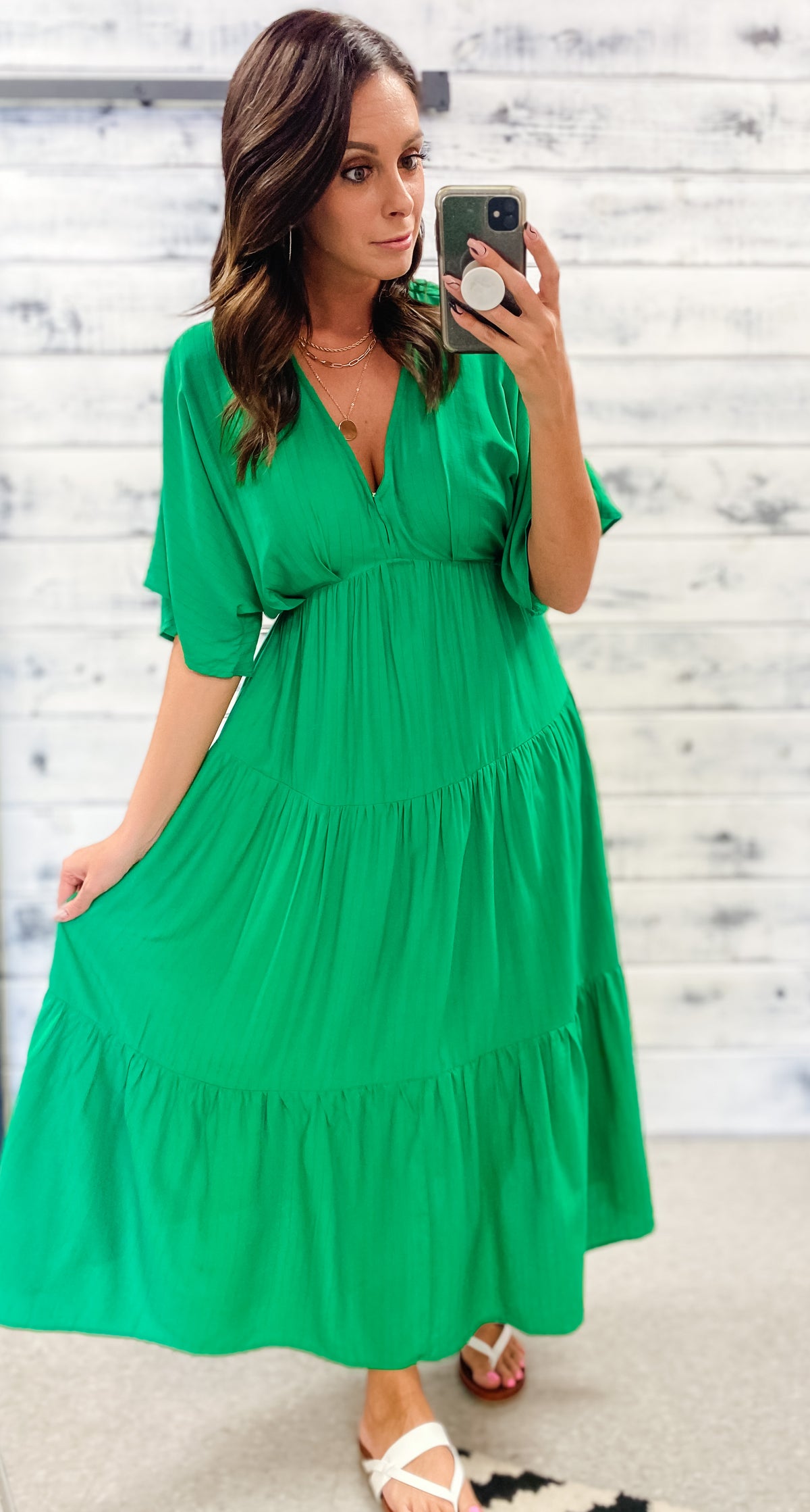 Bright Green Plunge Tiered Maxi
