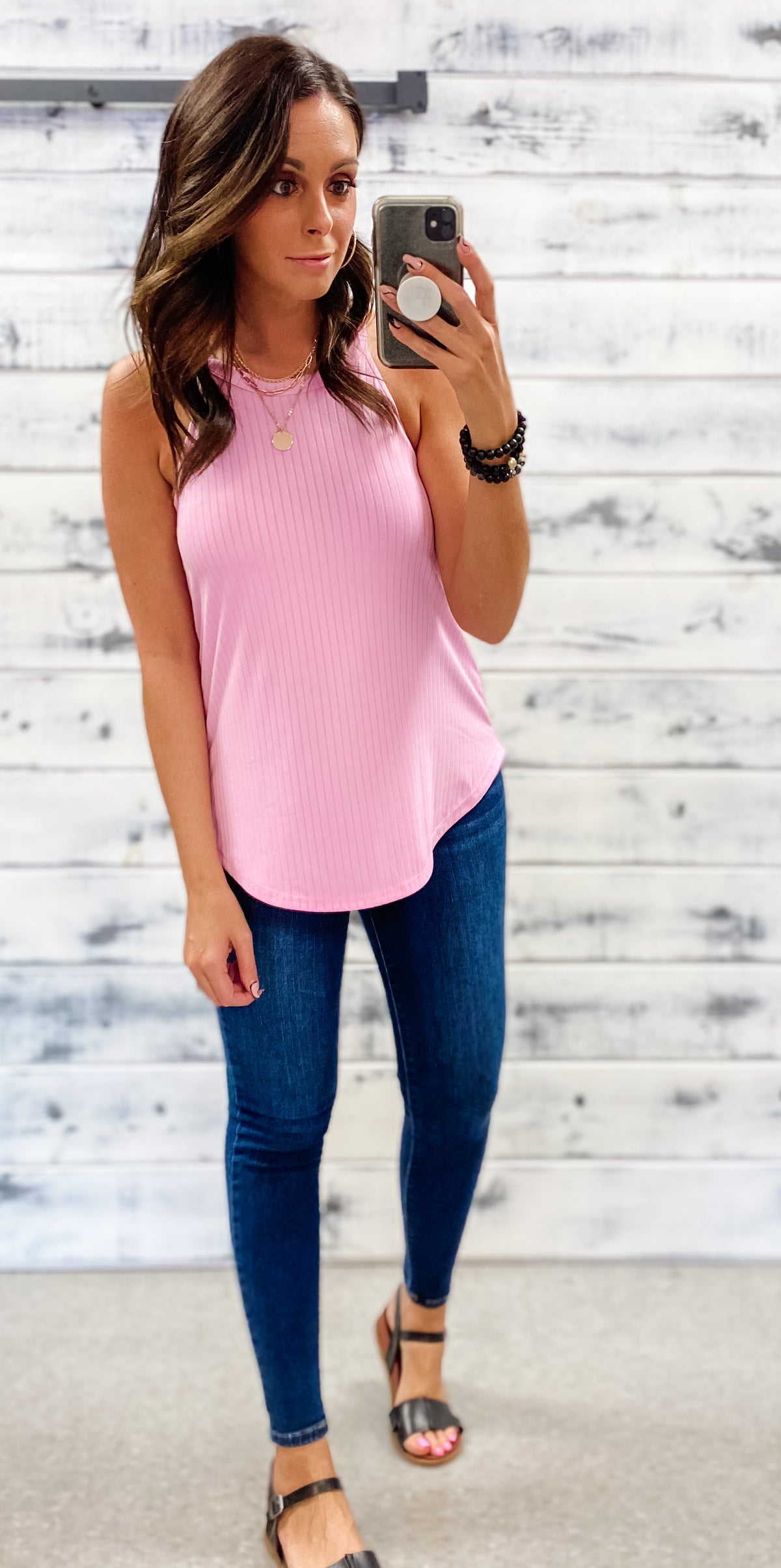 Flamingo Pink Ribbed Racerback Tank