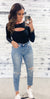 Black Ribbed Cutout Top