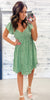 Muted Green Floral Ruched Sweetheart Dress