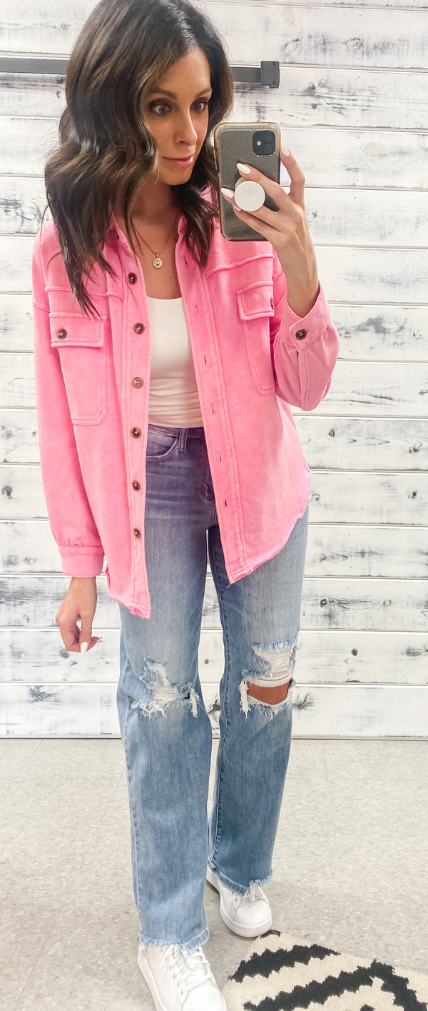 Washed Pink French Terry Shacket Grace and Garment Boutique