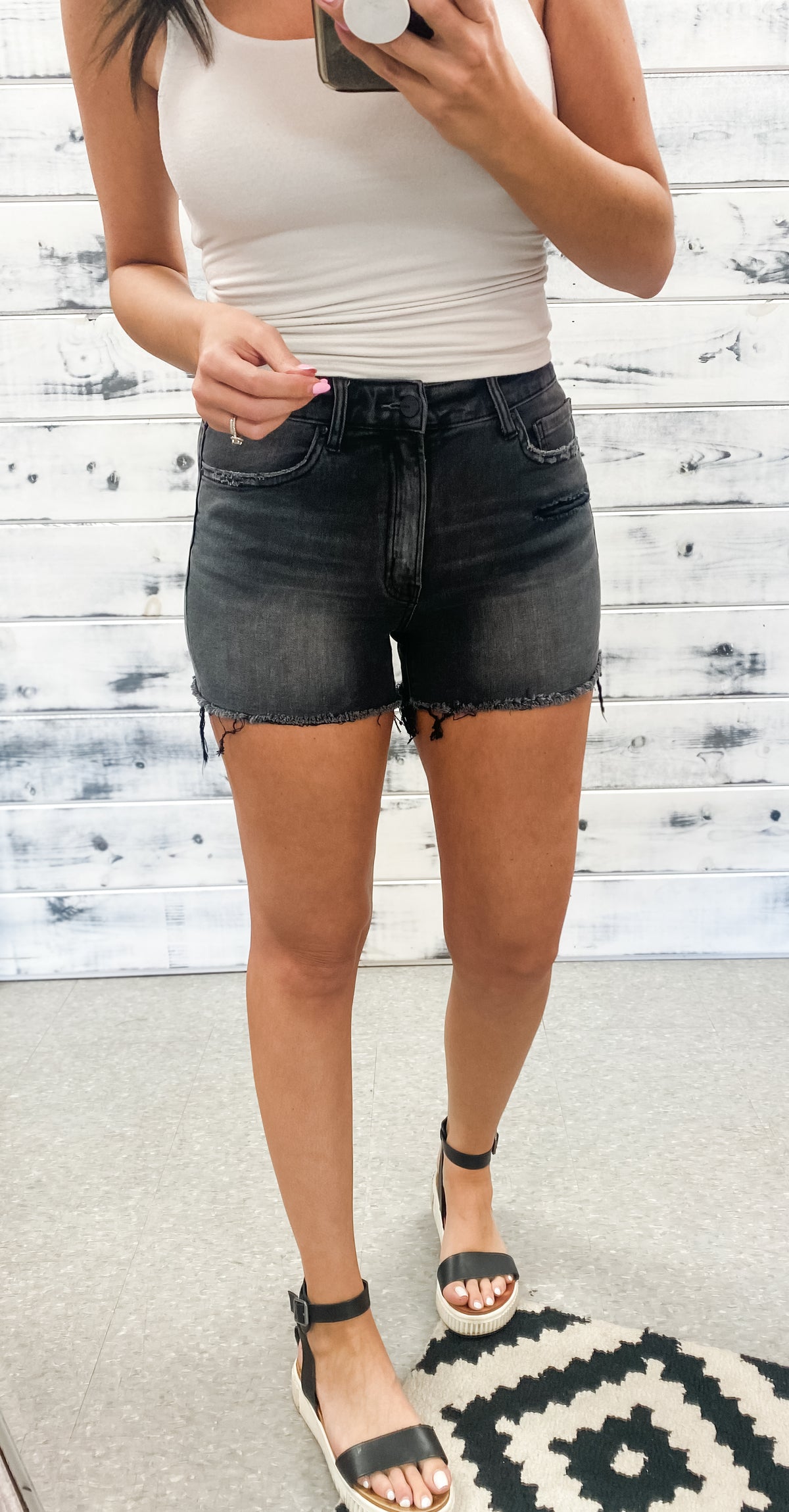 Mica Faded Black High Rise Fray Shorts