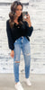 Black Waffle Knit Button Top