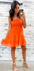 Bright Orange Smocked Spaghetti Strap Mini Dress