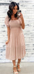 Light Pink Dotted Poofy Sleeve Midi Dress