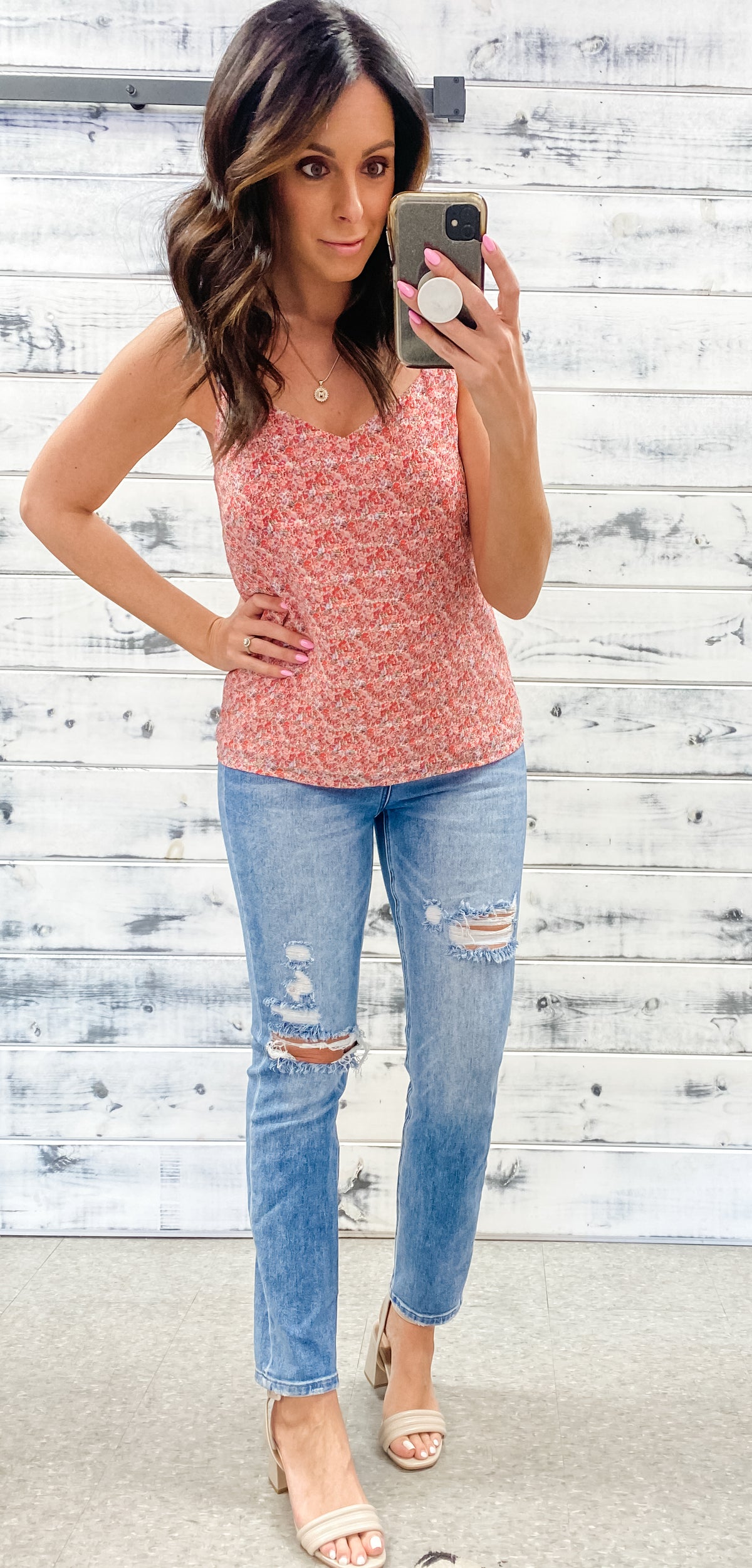 Coral Floral Double Strap Tank