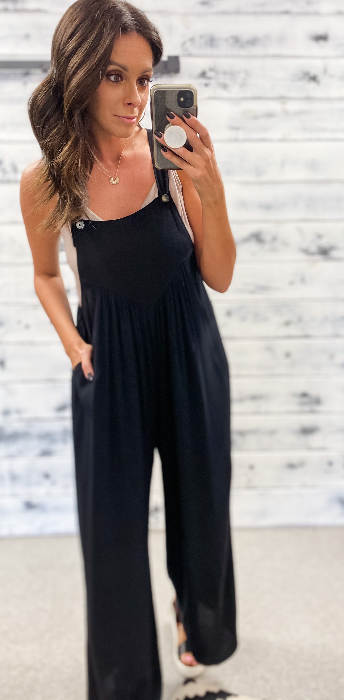Black Overall Style Flowy Jumpsuit