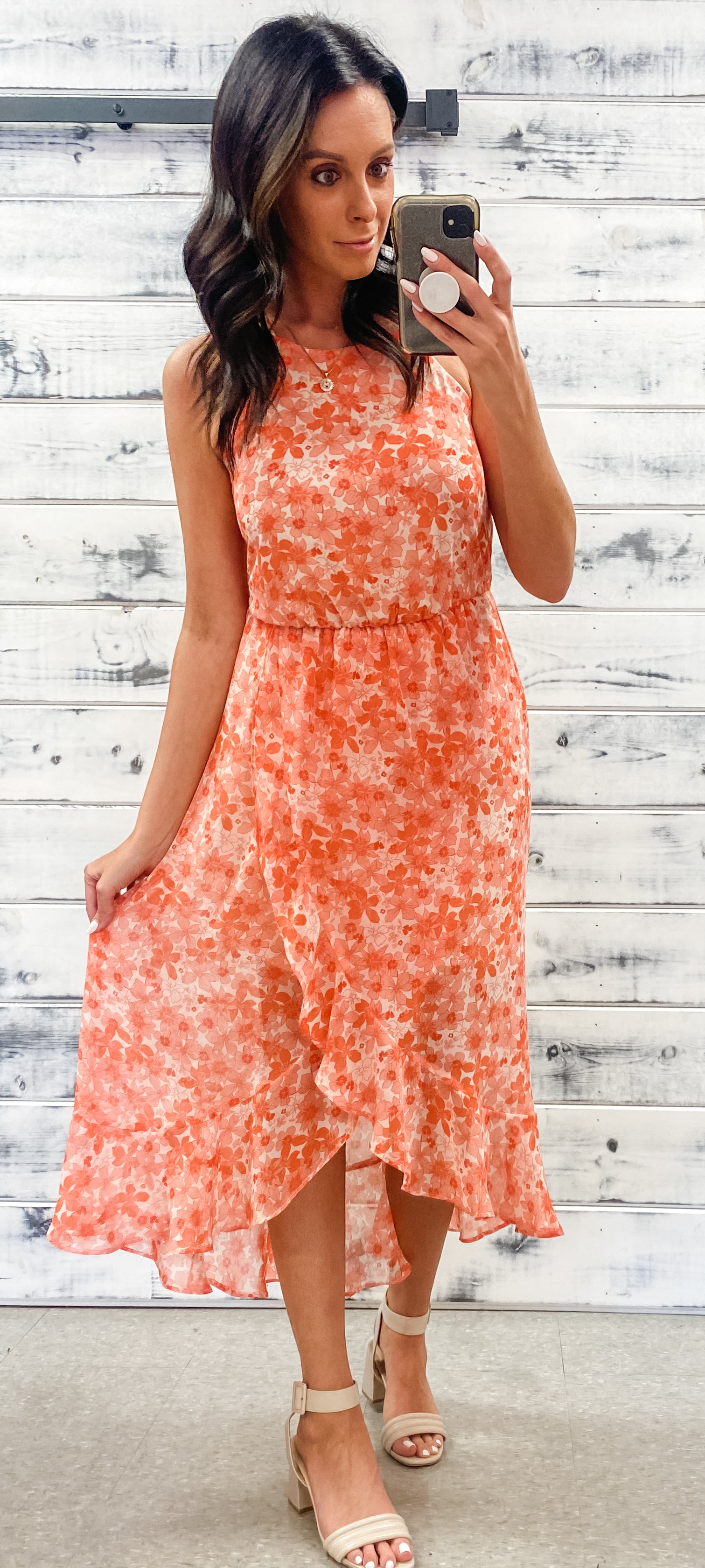 Coral Floral Racerback Ruffle Wrap Dress - Grace and Garment Boutique