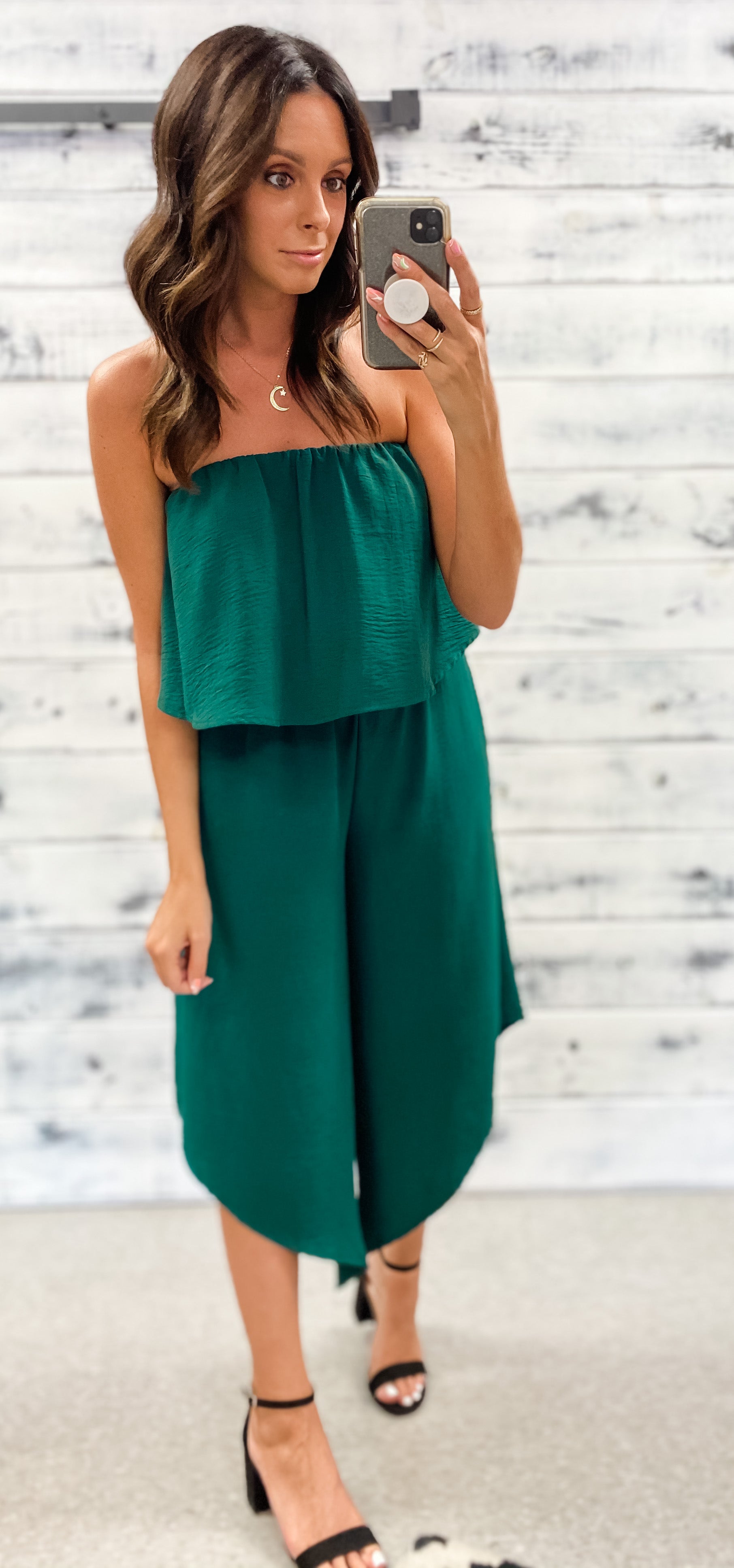 Hunter Green Strapless Flowy Jumpsuit - Grace and Garment Boutique
