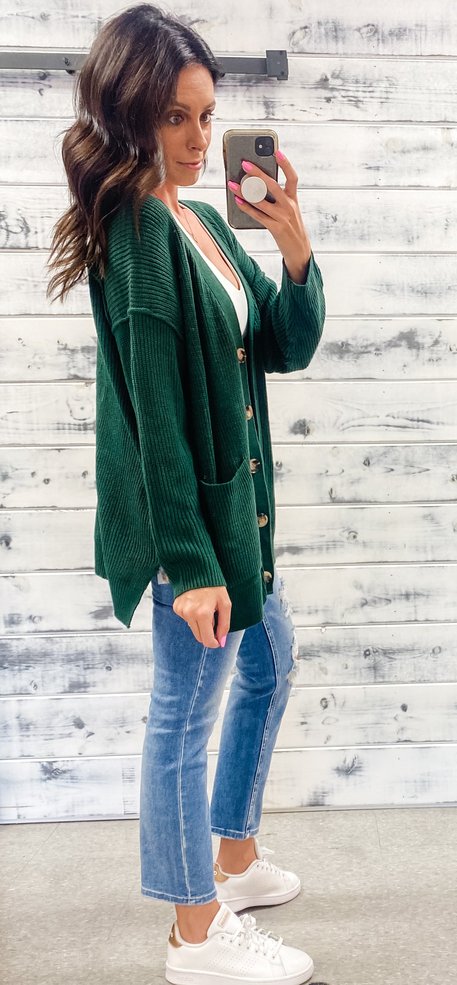 Green button outlet cardigan