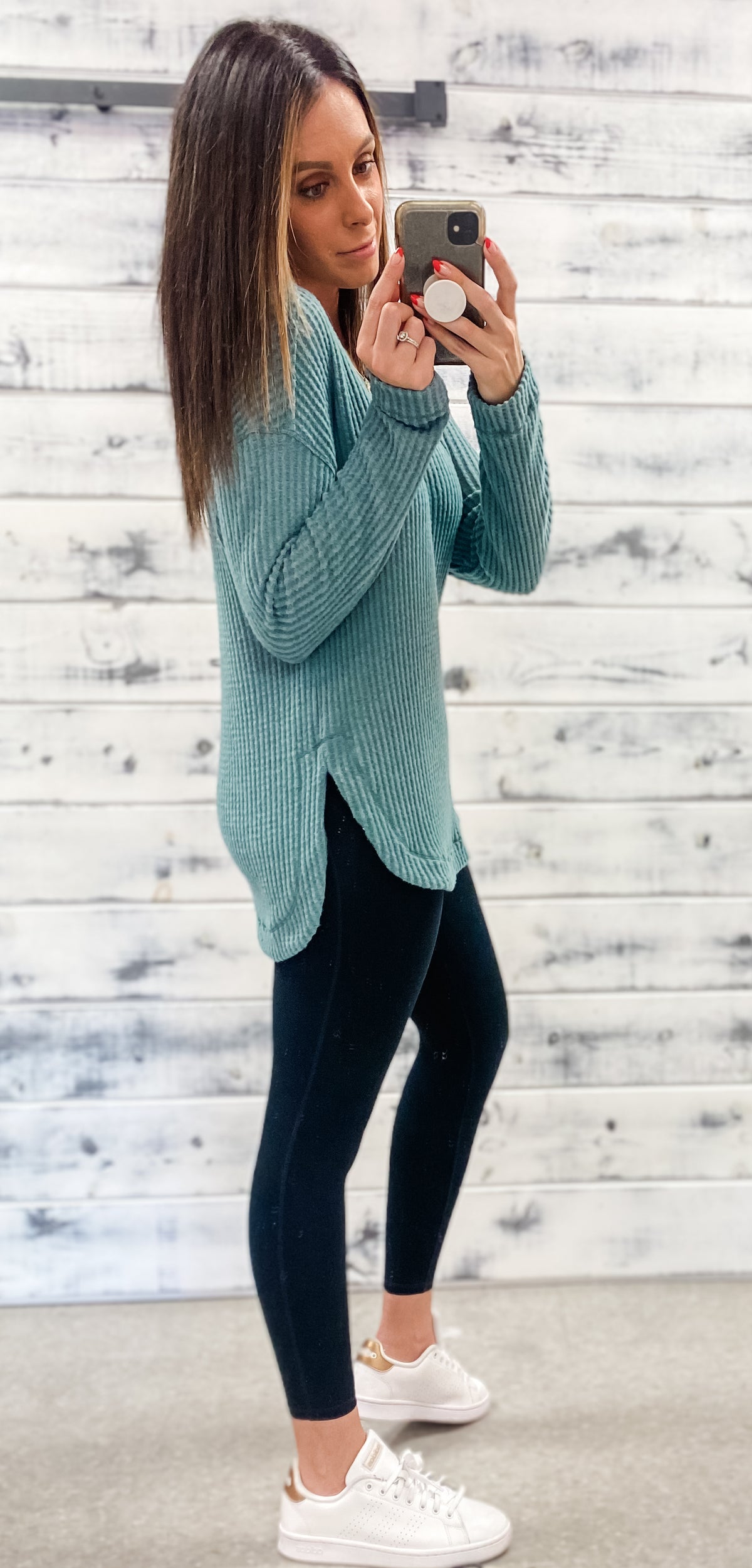 Muted Teal Soft Waffle Knit Top