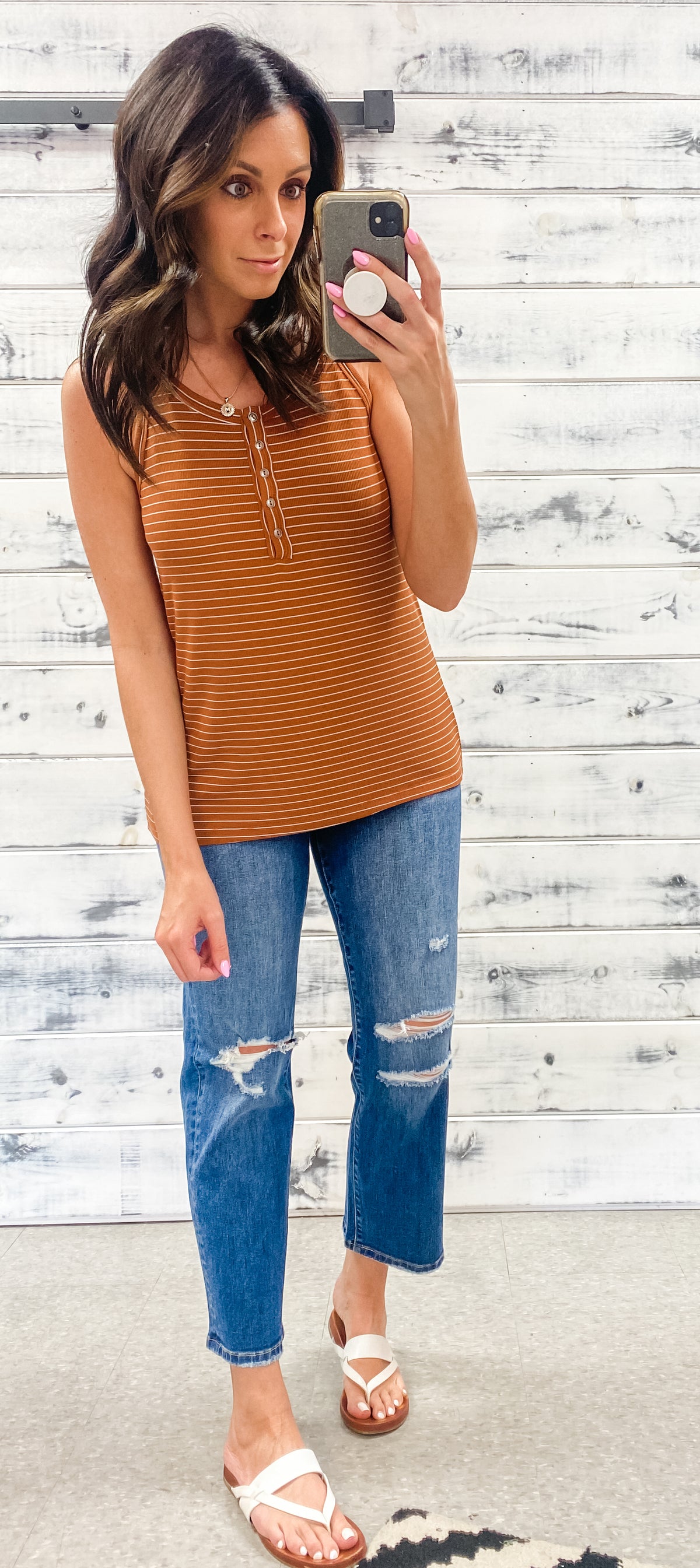 Toffee &amp; Ivory Striped Ribbed Tank