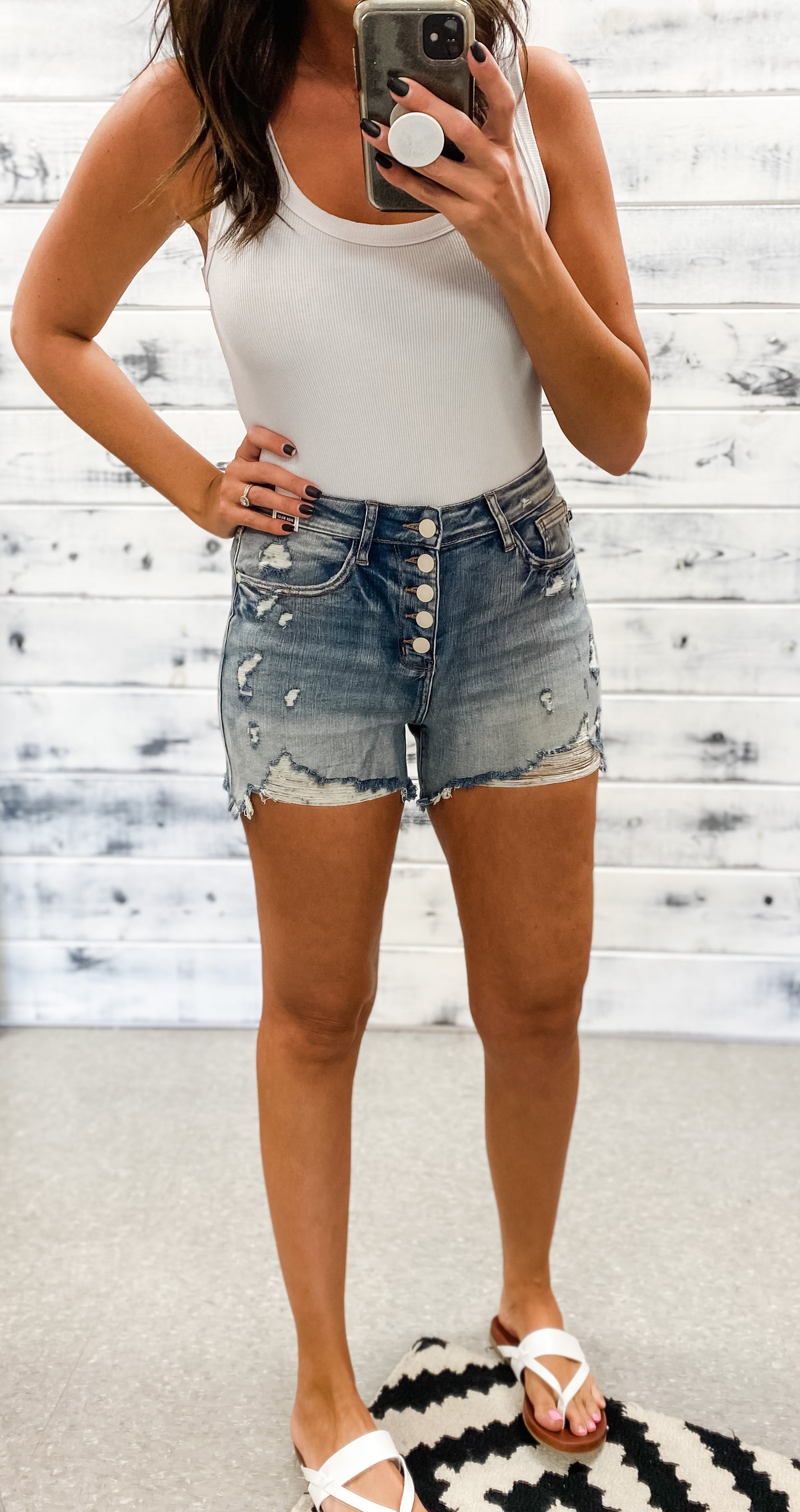 Judy Blue Button Fly Distressed Shorts