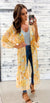 Yellow & Aqua Floral Maxi Kimono