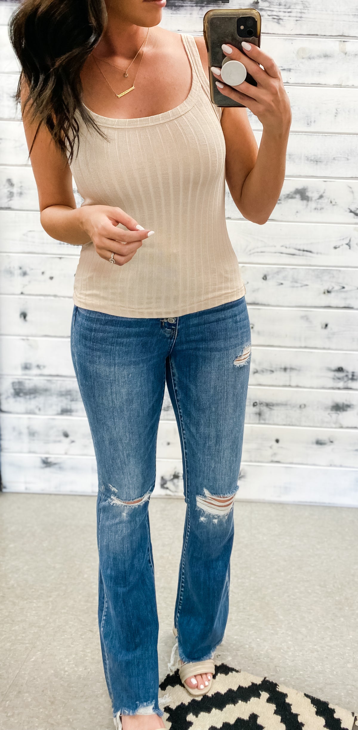 Light Taupe Wide Ribbed Square Neck Tank