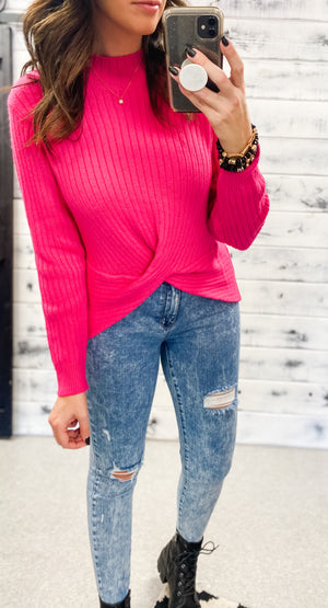 Just Go With It Crew Neck Sweater In Hot Pink Stripe – Twisted Magenta