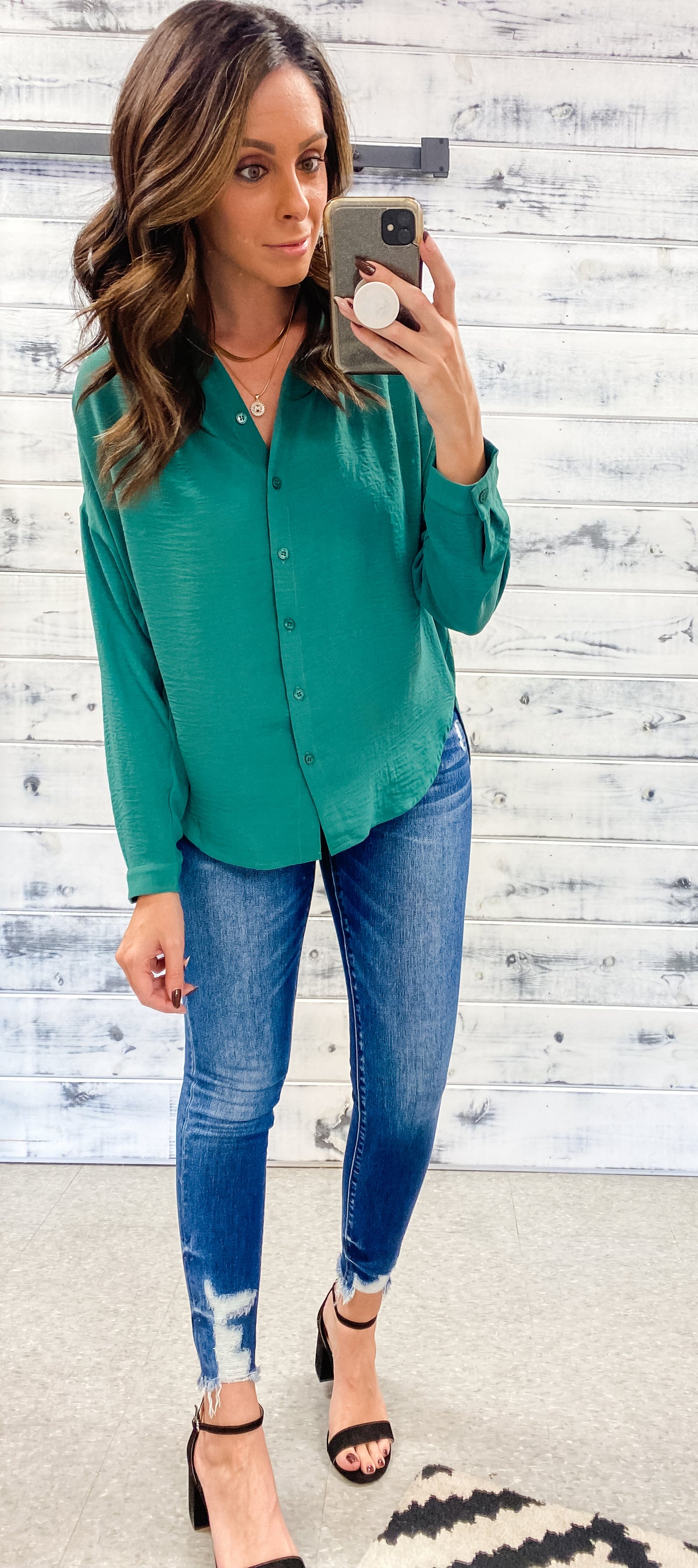 Forest Green Button Up Blouse