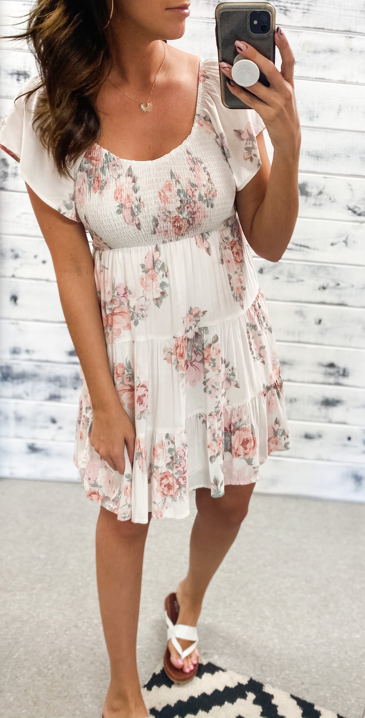 Ivory Watercolor Floral Smocked Tiered Dress