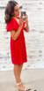 Really Red V-Cut Poofy Sleeve Dress