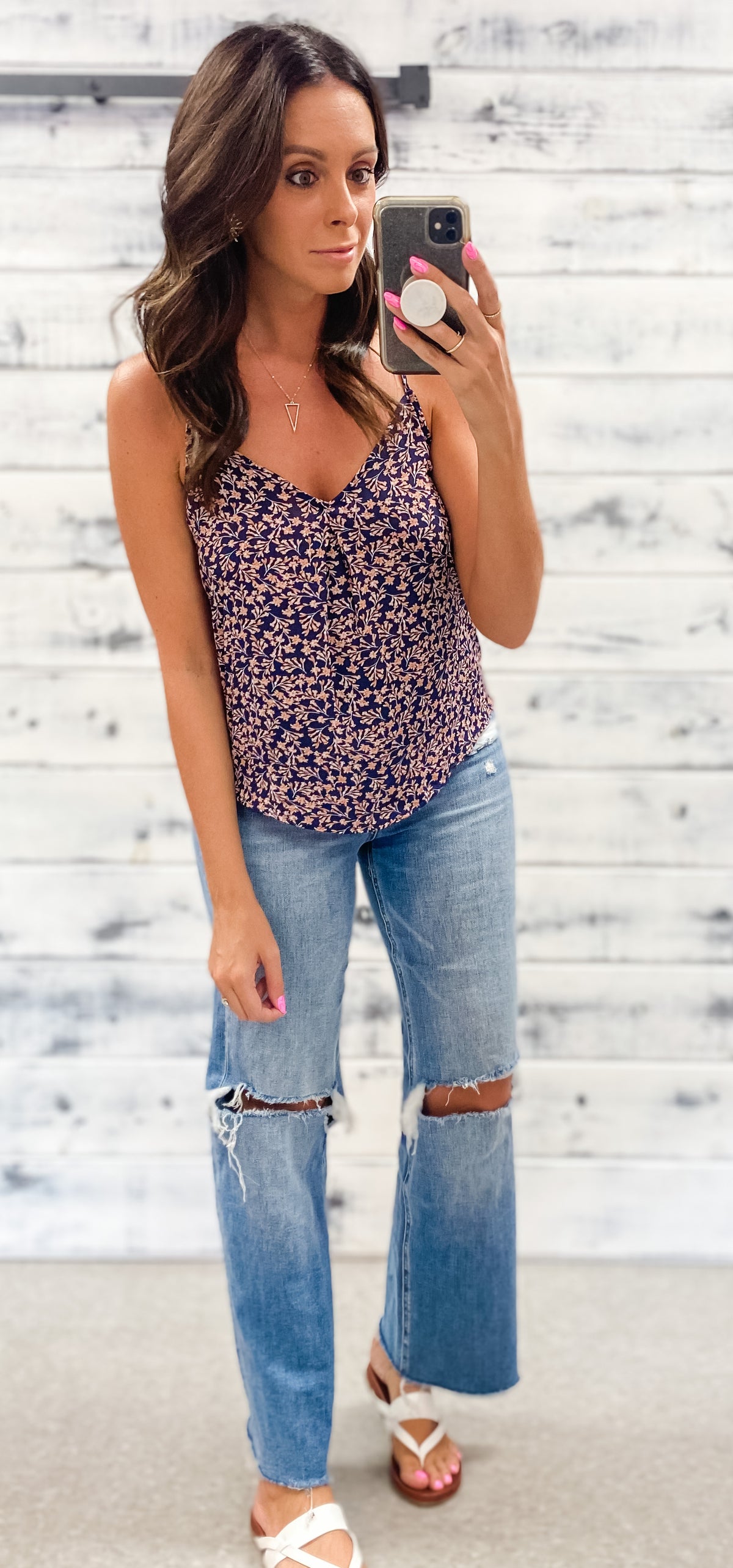 Navy &amp; Clay Floral Tie Back Tank