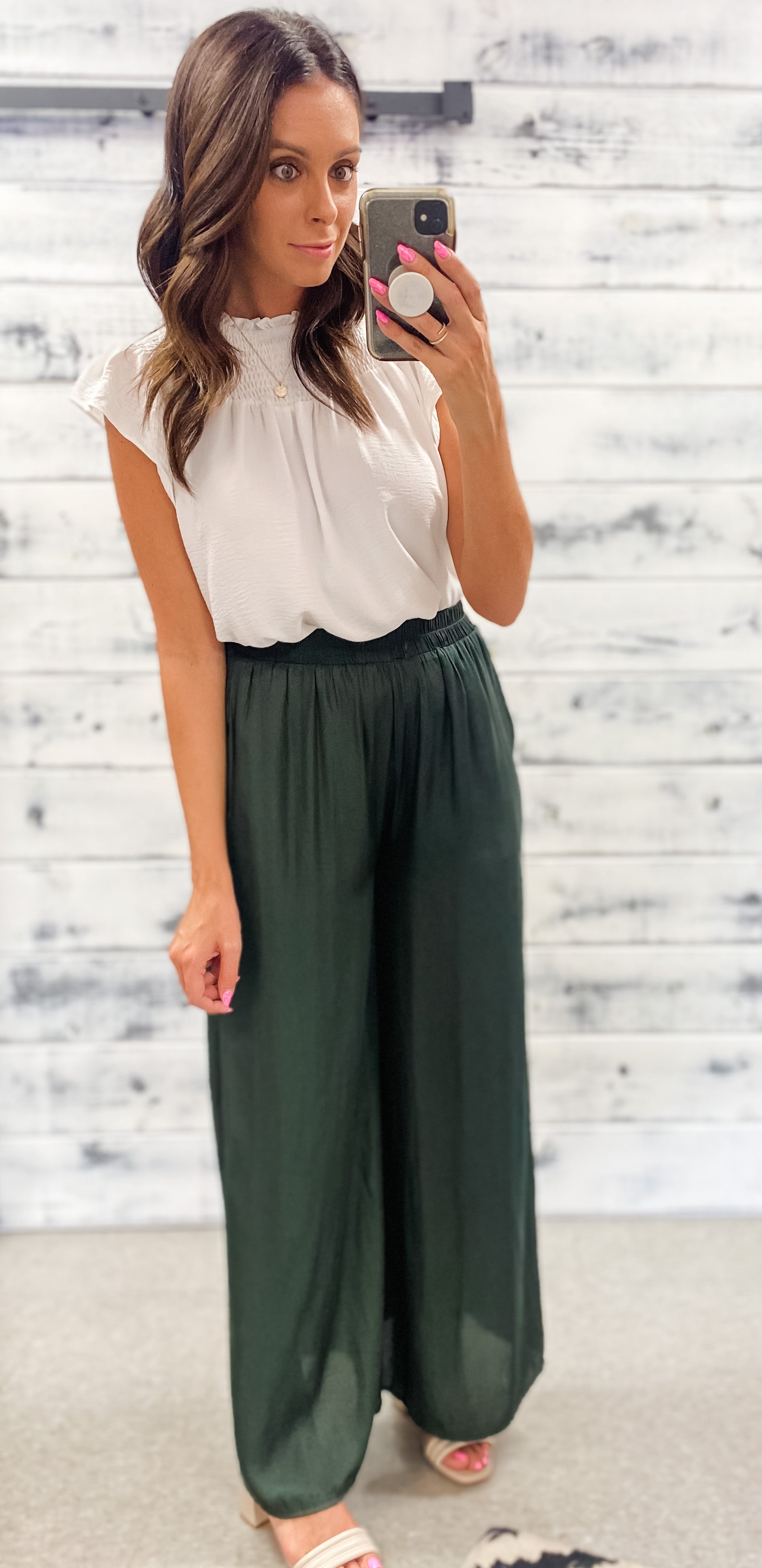 Buy ONLY Green High Rise Wide Leg Pants online